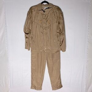 Vintage Lavon Tan Relaxed Baggy Fit Track Suit W Decorative Beading L